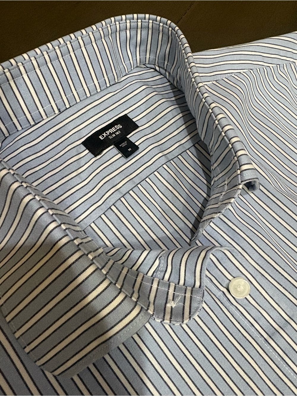 Express Men's Blue and White Striped Dress Shirt